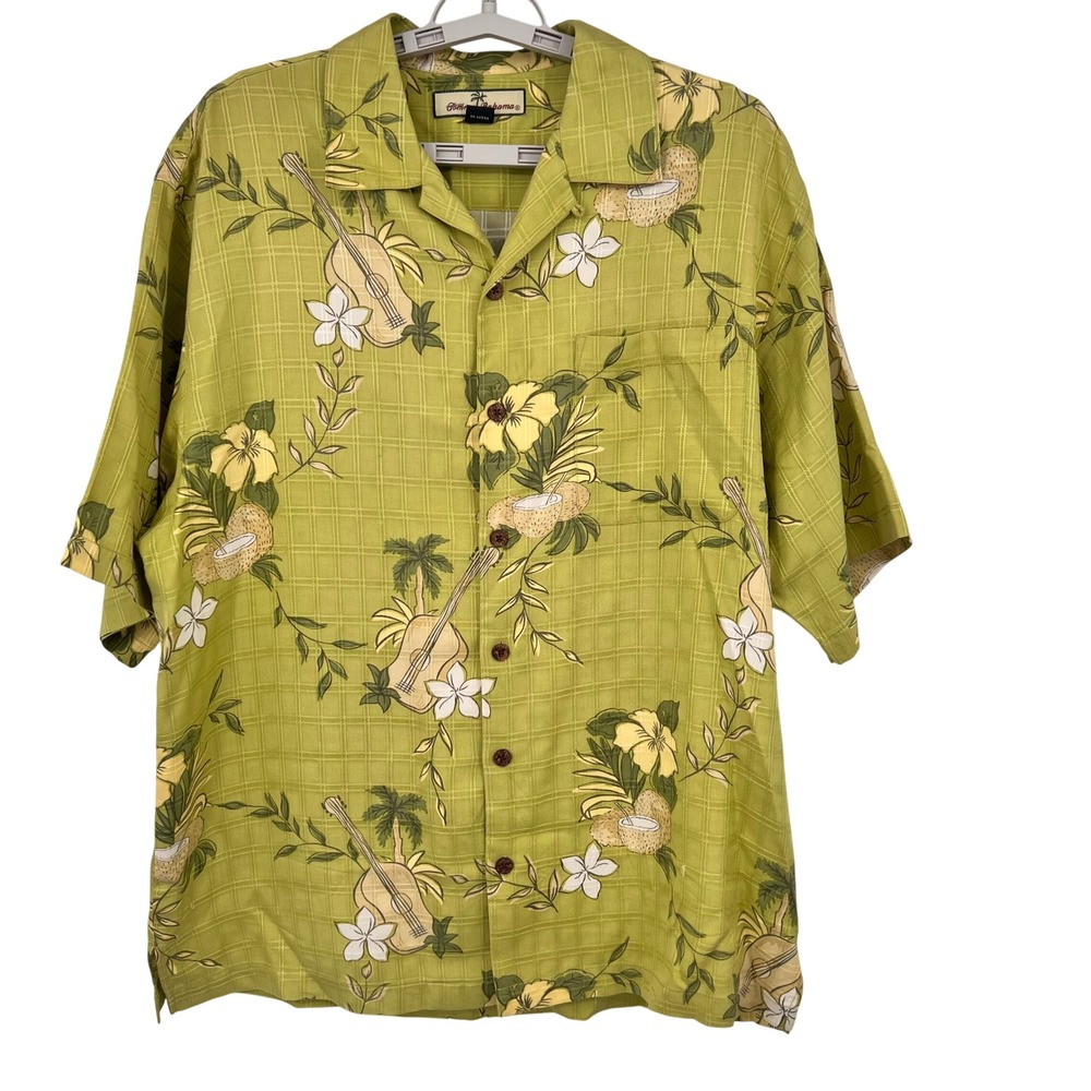 Tommy Bahama Mens Green Silk Ukulele Tropical Floral Camp Shirt Size M